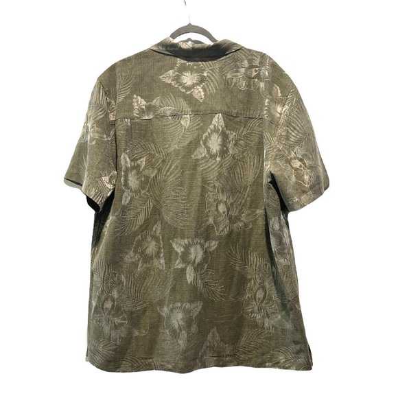 📚Island Shores • Men's Green Silk Tropical Classic Button Up Hawaiian Shirt - S - Picture 2 of 5